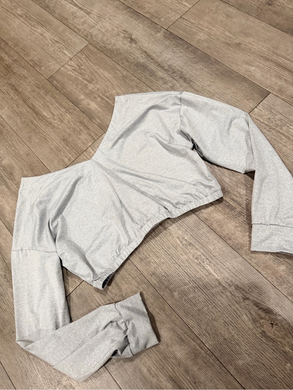 Grey Off-Shoulder Cropped Sweatshirt - Picture 6 of 9